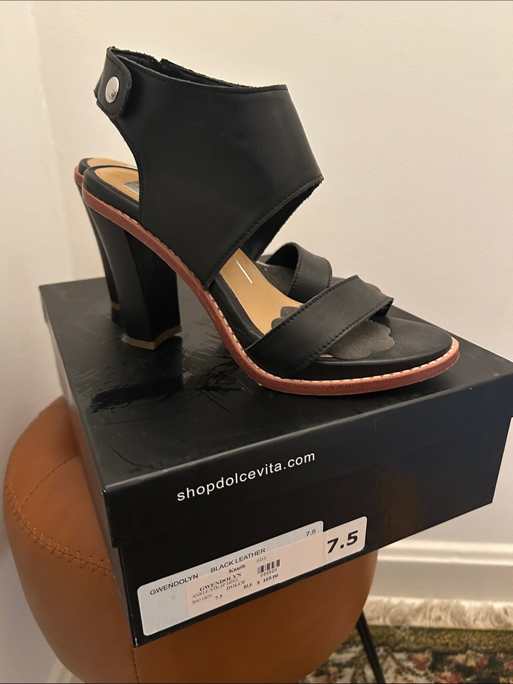 Dolce Vita Black Leather Strappy Block Heel Sandal